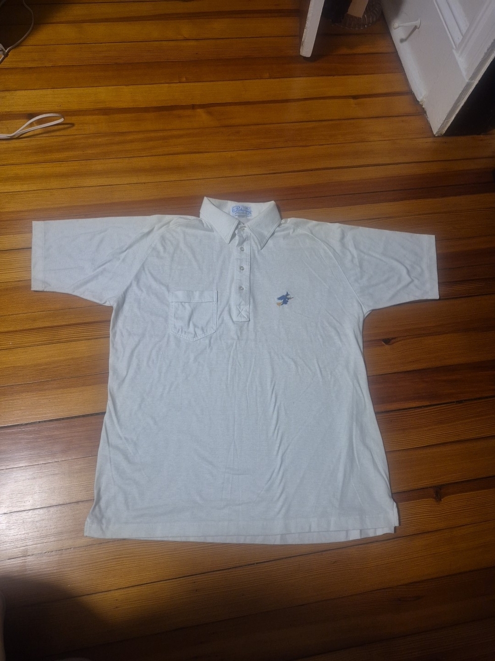 Vintage Pickering Polo Shirt Mens XL White Single Stitch embroidered Witch
